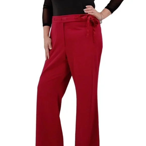 VTG 90s Apostrophe Burgundy High Rise Satin Ribbon Belt Bow Tie Dress Pants 18 - Picture 2 of 12